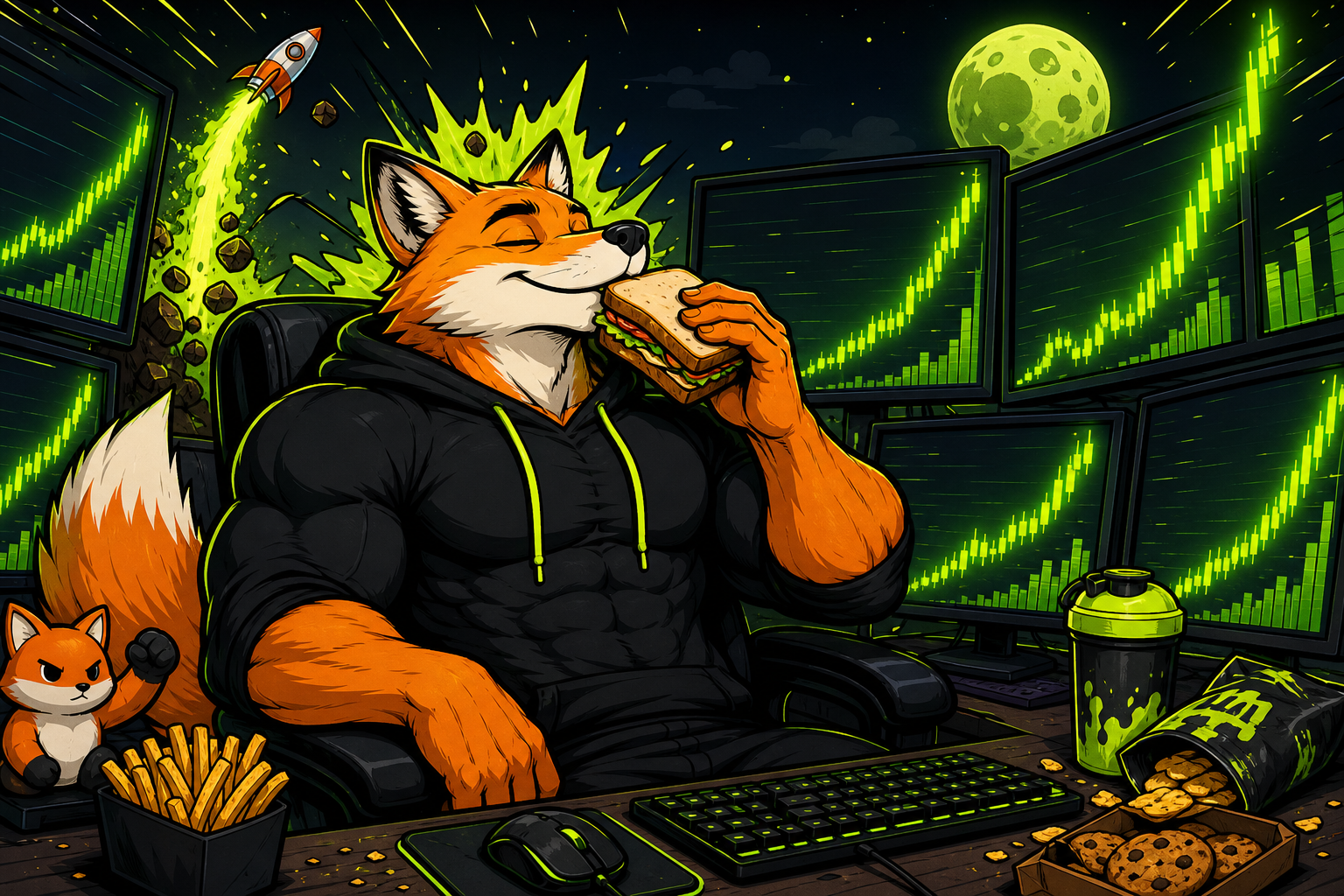Fox watching charts moon